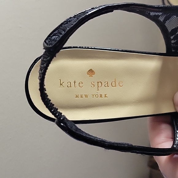 VINTAGE Kate Spade Black Lace Strapy Kitten Heels Size 9 - Picture 2 of 8